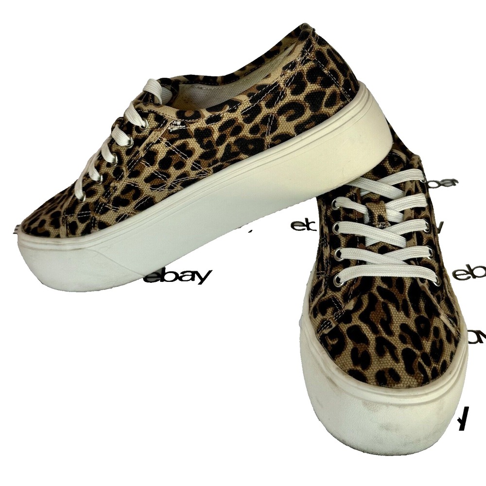 A New Day Shoes Woman 8 Taryn Platform Animal Print Leopard Lace-Up Preppy